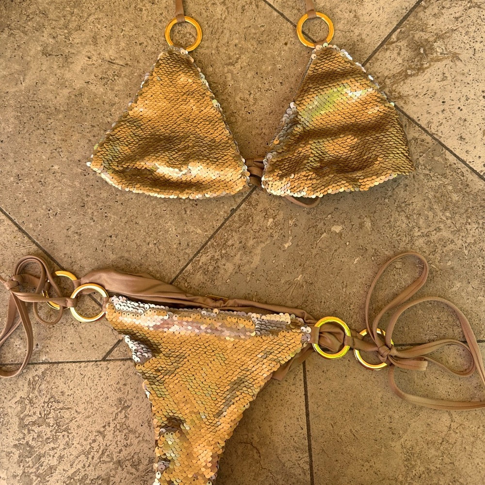 BEQCH BUNNY GOLD AND SILVER SIREN SONG BIKINI
